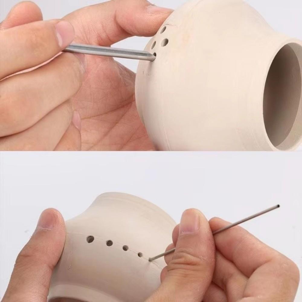 6pcs Stainless Steel Clay Hole Puncher Set Double-headed Handbuilding Circle Shape Cutters Silver Ceramic Puncher