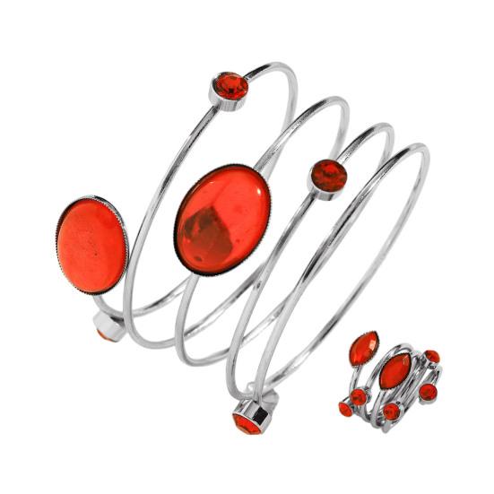 2Pcs/Set Women Bracelet Ring Thin Metal Circle Multi-Layered Design Bangle