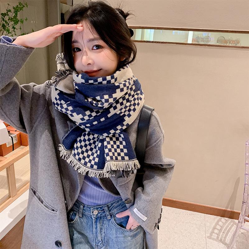 2024 British Checkered Women's Winter Scarf: Versatile Student & Couple Shawl
