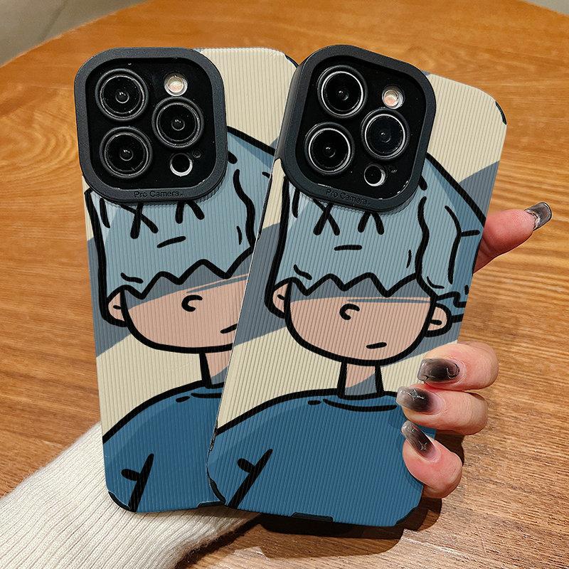 Vertical Leather Shell Fashion Boy Printed Patterned Shockproof Soft Silicone Case with Camera Lens Full Protection for iPhone Samsung