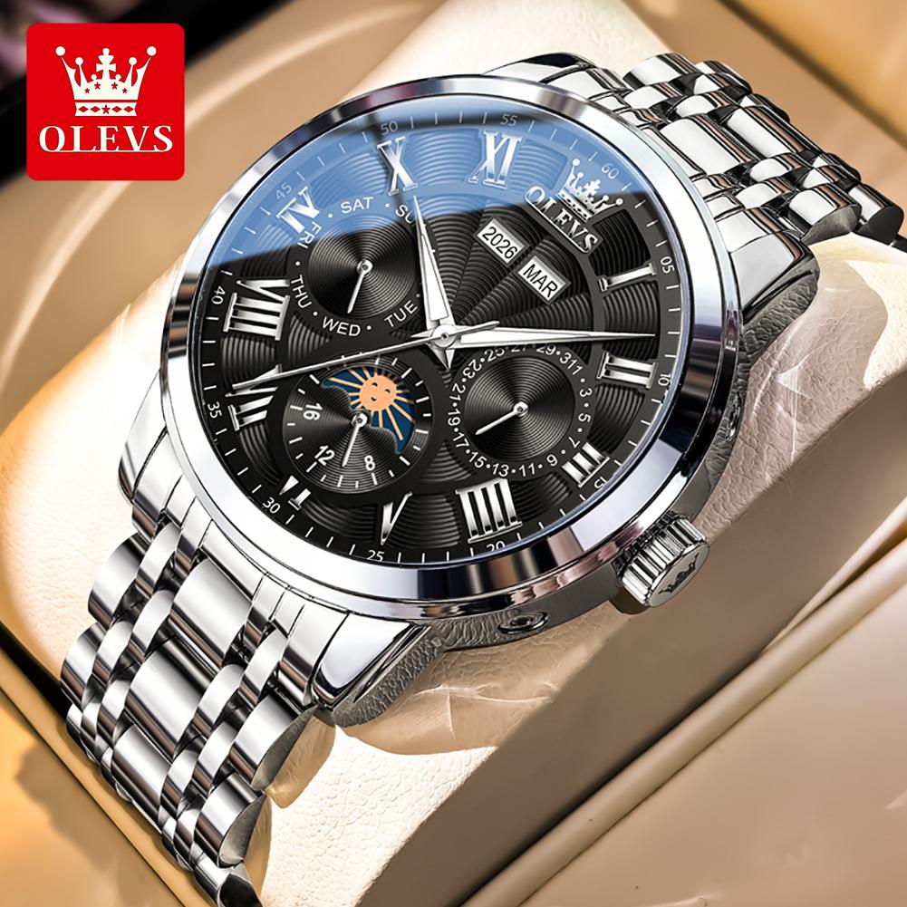 OLEVS 6785 Luxury Man Watch 24 Hour Moon Phase Perpetual Calendar Roman Dial New Automatic Mechanical Wrist Watches For Men