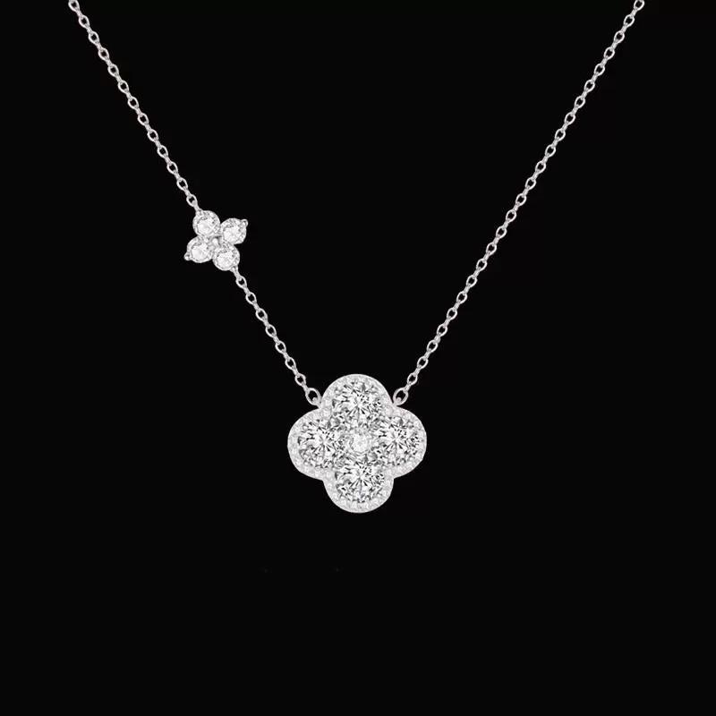 Sterling Silver Four-Leaf Clover Necklace: Elegant Diamond Pendant Clavicle Chain for Women - Perfect Valentine's Day Gift