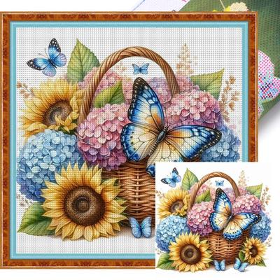 Full Embroidery Cotton Thread 11CT Printed Flower Cross Stitch Kit Art