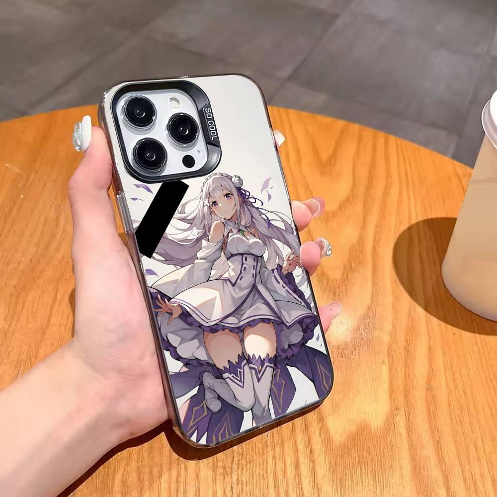 Re Zero Rem Emilia Phone Case For iPhone17,16,15,14,13,12,11,Pro,MAX White Matte Shockproof Cover