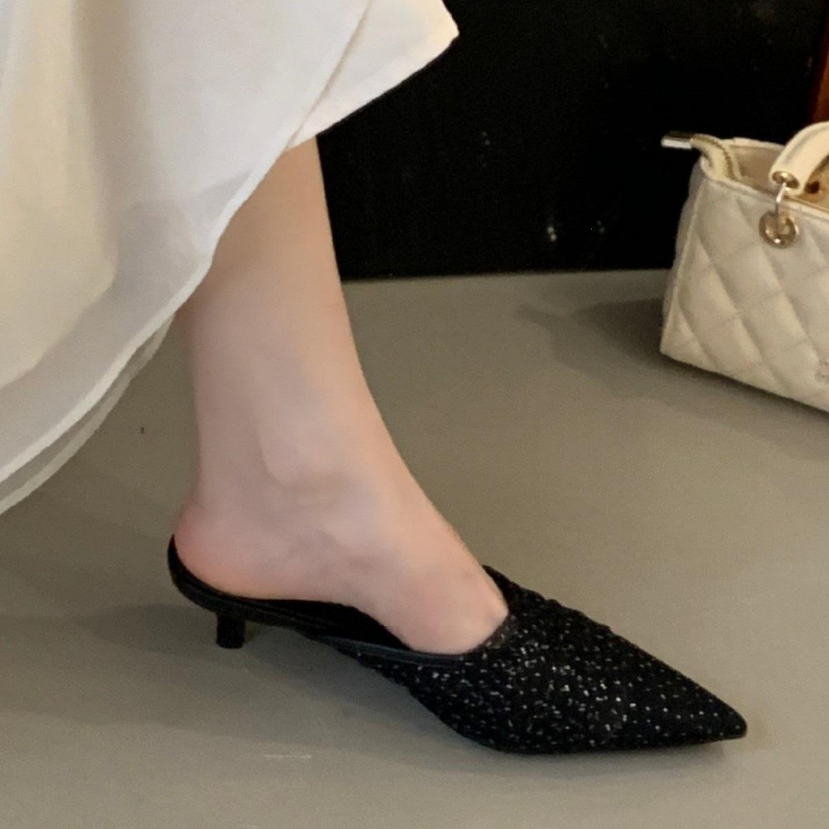 French Fairy Breathable Mesh Lace Bag Head Sandals Female Summer Kitten Heel Empty Single Shoes 35 5660₽