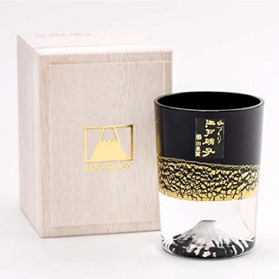 Amazon Tajima Glass Fuji Black Kiriko Old Glass x Gold Leaf Fuji Black Cold Sake Cup Set of Winner of the Japan Tourism Award at the Souvenir Grand