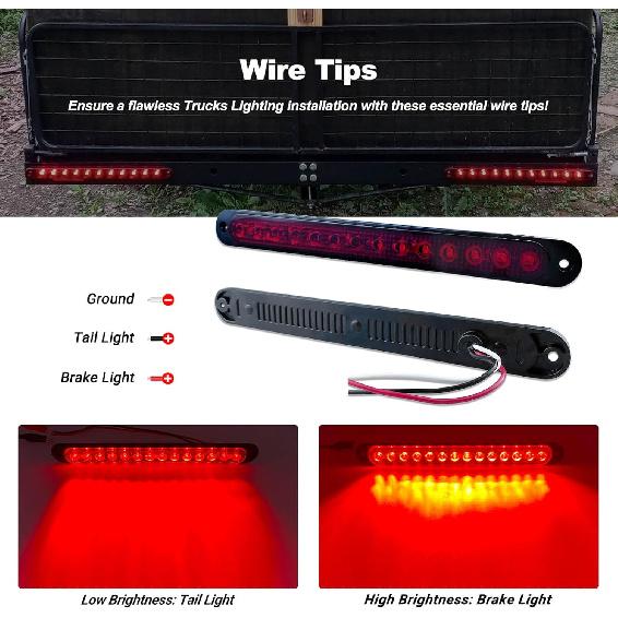 10" LED Trailer Brake Lights Bar Strip Aluminum Alloy Base Red Stop Turn Identification Side Marker Tail Lights Assembly For Truck Marine Boats, 15