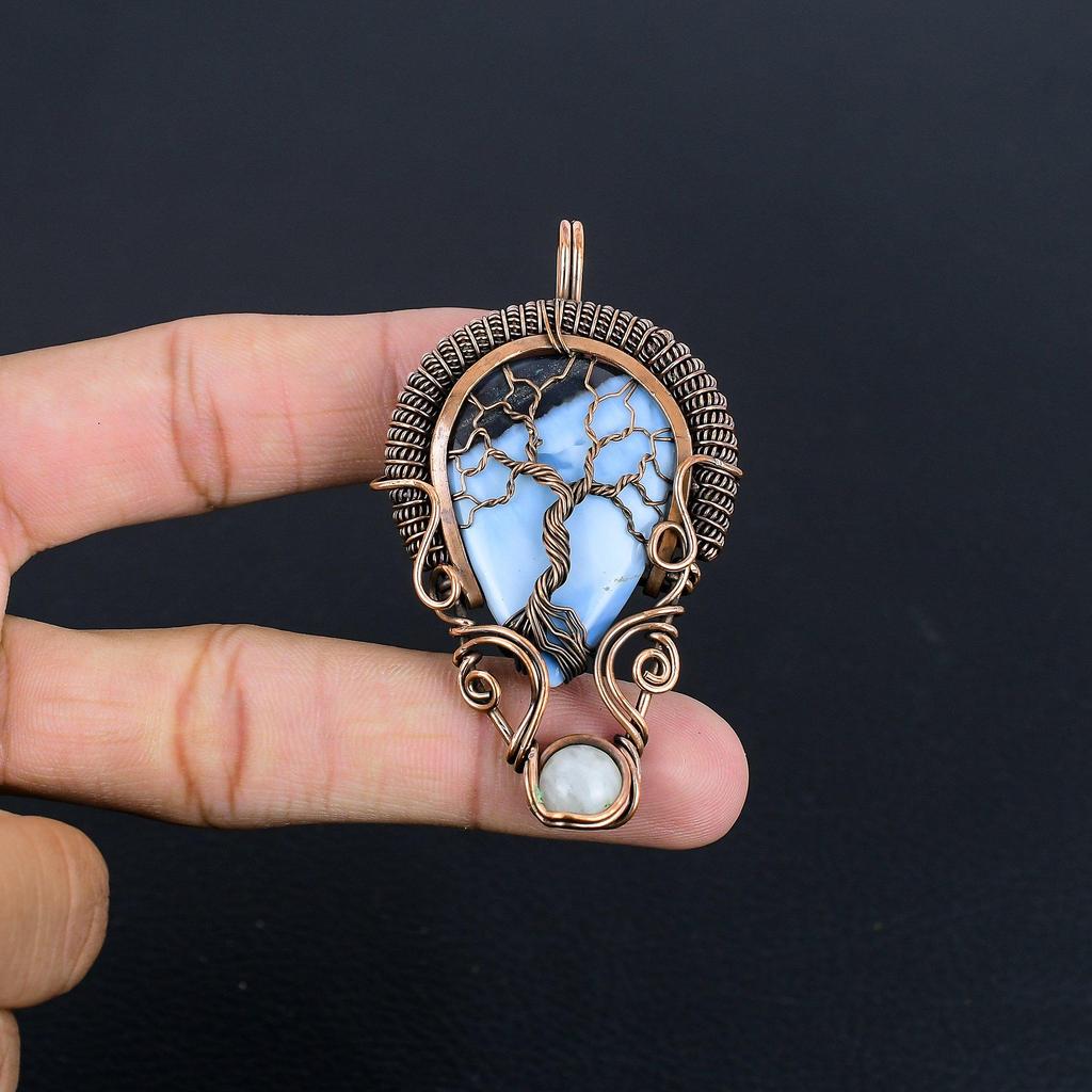 Owhyee Opal Gemstone Pendant 999 Copper Wire Wrapped Jewelry, Handmade Antique Pendant Jewelry, Gift For Mother