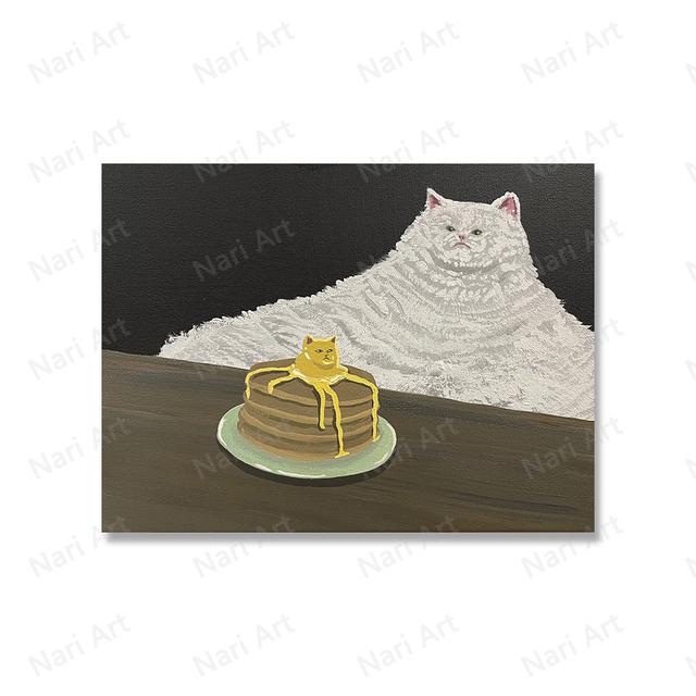 Vintage Abstract Black Cat Poster Four Seasons Flower Food Cat Print Wall Picture Fun Bathroom