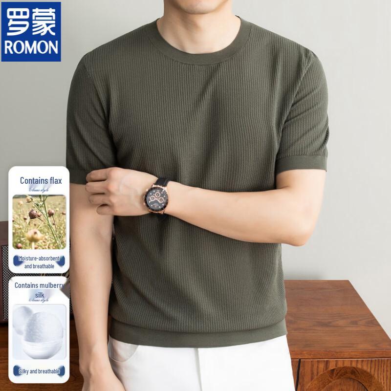 Romon Men s Summer Lyocell Linen Blend Round Neck T-Shirt M (48)