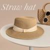 Elegant Beach Flat Top Hat French Style Women's Sun Hat Sunscreen Straw Woven Hat  Spring