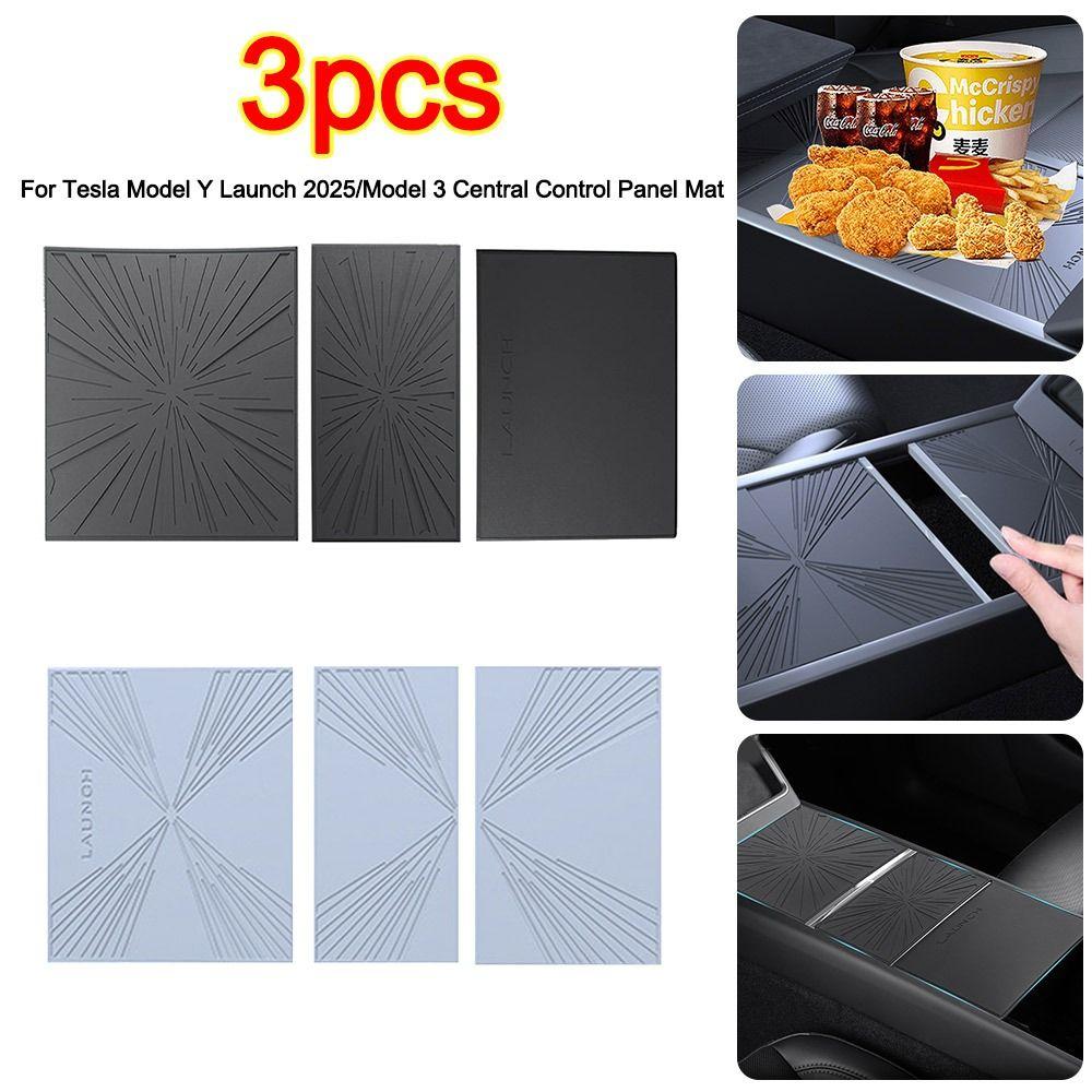 3pcs Silicone Central Control Panel Mat for Tesla Model 3/Y Juniper Launch 2025