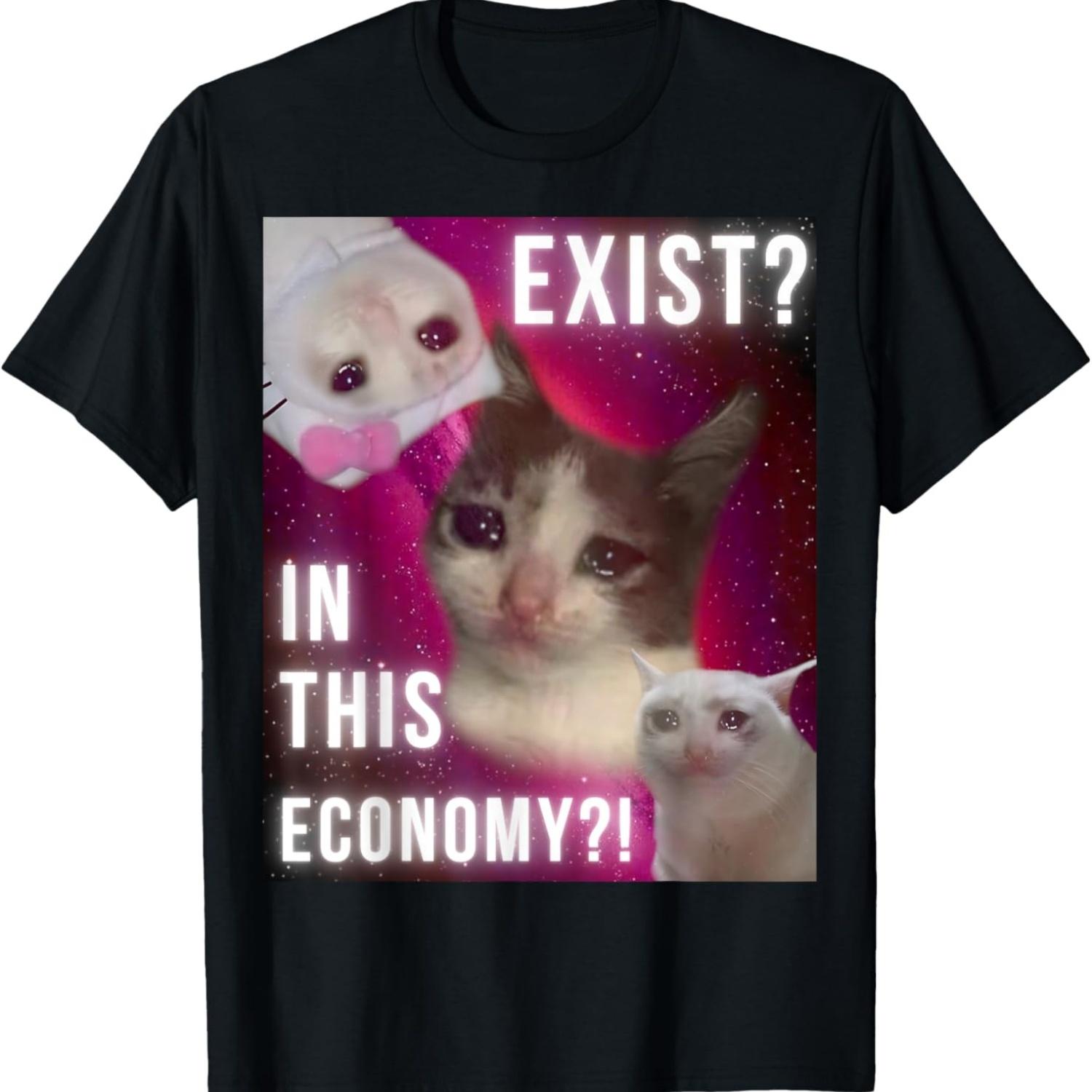 Cat Meme _ Sad Cat Meme _ Economic Crisis _ Meme Culture Men Women T-Shirt S чёрный
