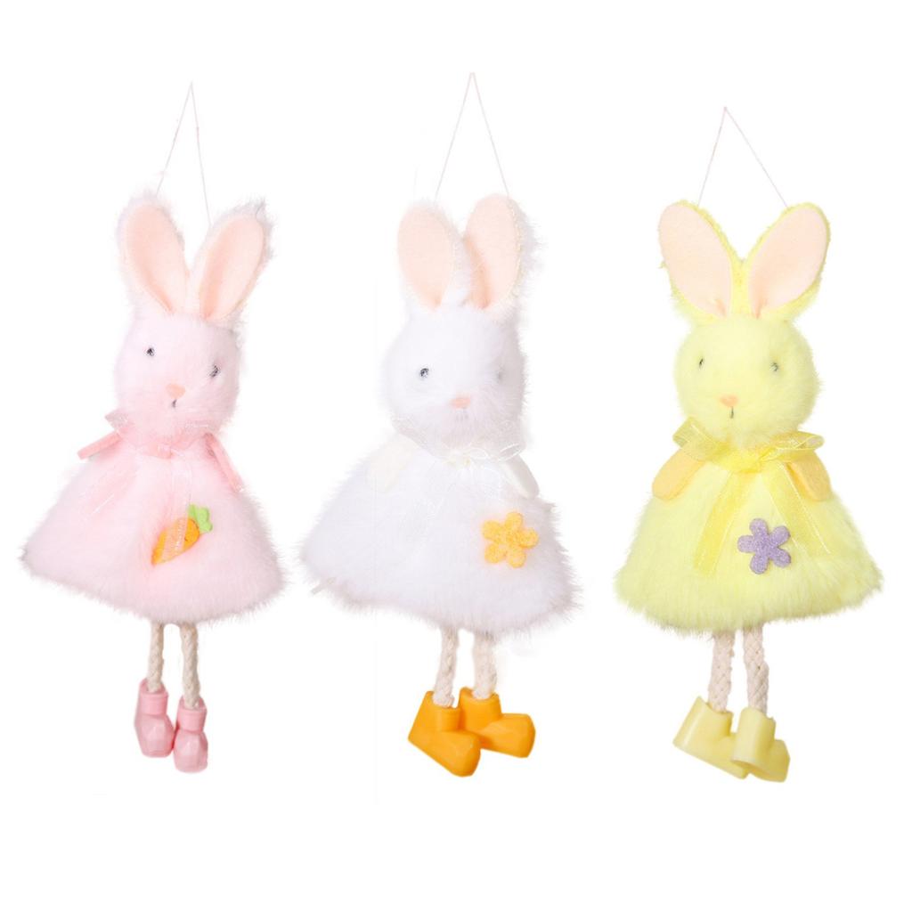 3pcs Easter Bunny Ornaments Pink White Yellow Rabbit Hanging Decor for Home Window Display