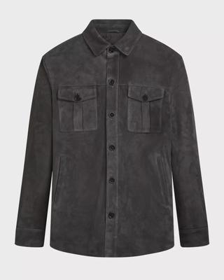 Camicia Elegante Casual Fatta a Mano da Uomo Grigio Scuro Camicia in Vera Pelle Scamosciata di Agnello