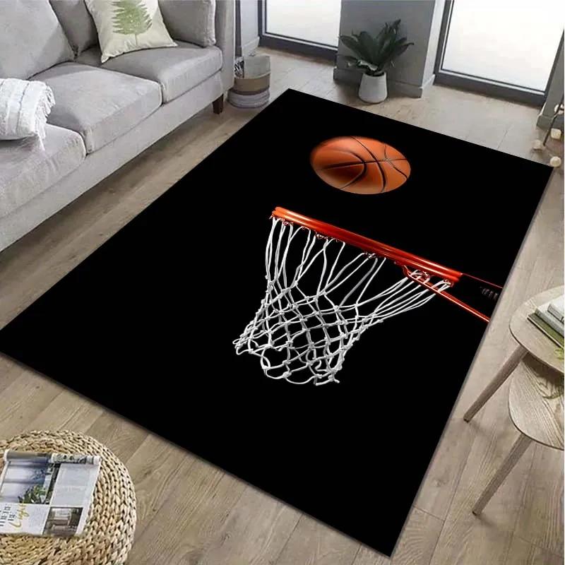 Basketball Hoop Art Pattern Area Rug Sports Carpet for Living Room Bedroom Game Room Non-Slip Floor Mat Home Decor Gift