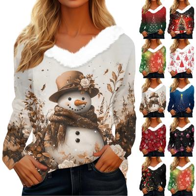 Langarmshirts für Damen, süße Oberteile, Weihnachtsdrucke, T-Shirts, Blusen, lässig, Übergröße, Basic-Oberteile, Pullover
