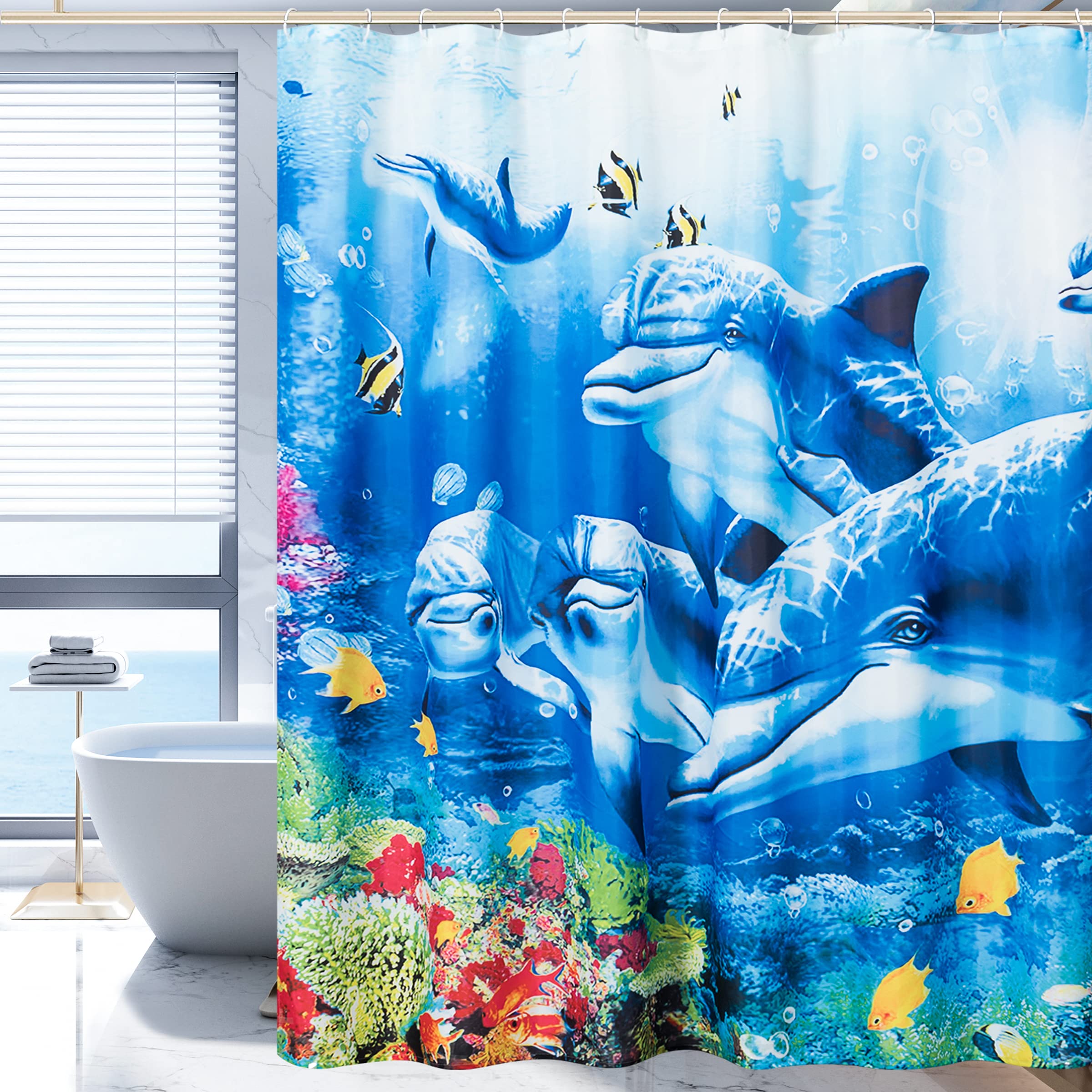 3D-Hai-Duschvorhang – 180 X 180 Cm, Polyester, Mit Unterwasser-Motiv, Inkl. 12 Haken, Für Kinder-Badezimmer