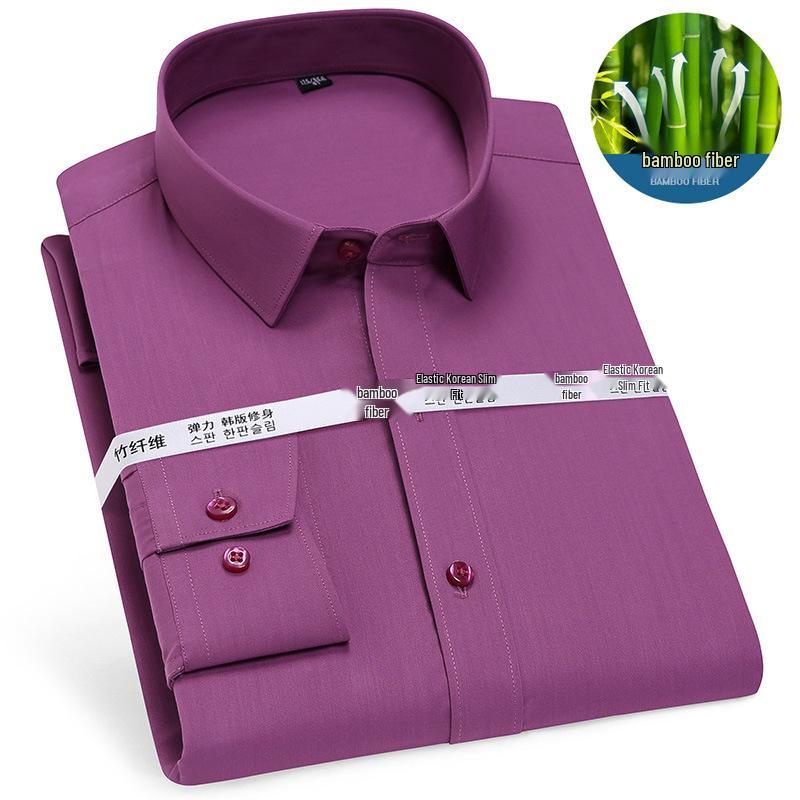Golden Shield Men's Long Sleeve Non-Iron Bamboo Fiber White Shirt - Business Formal
