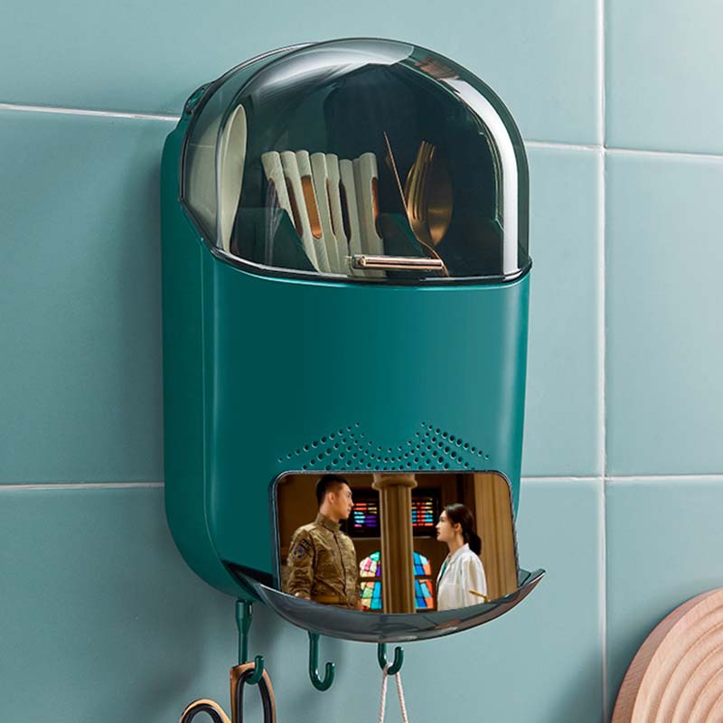 Creative Dish Drainer Holder Wall-mounted Compartment Chopsticks Basket Spoon Fork Tableware Storage Box Kitchen Accessories