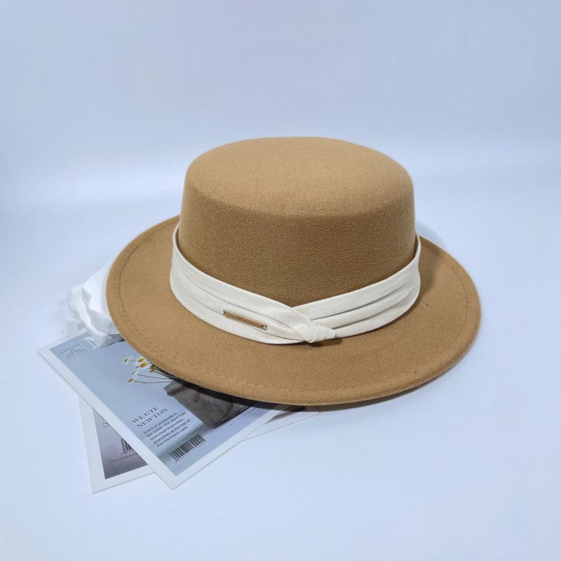 New Top Hat French Retro British Flat-top Woolen Hat Women's Autumn and Winter Fashion Versatile Temperament Felt Hat Men