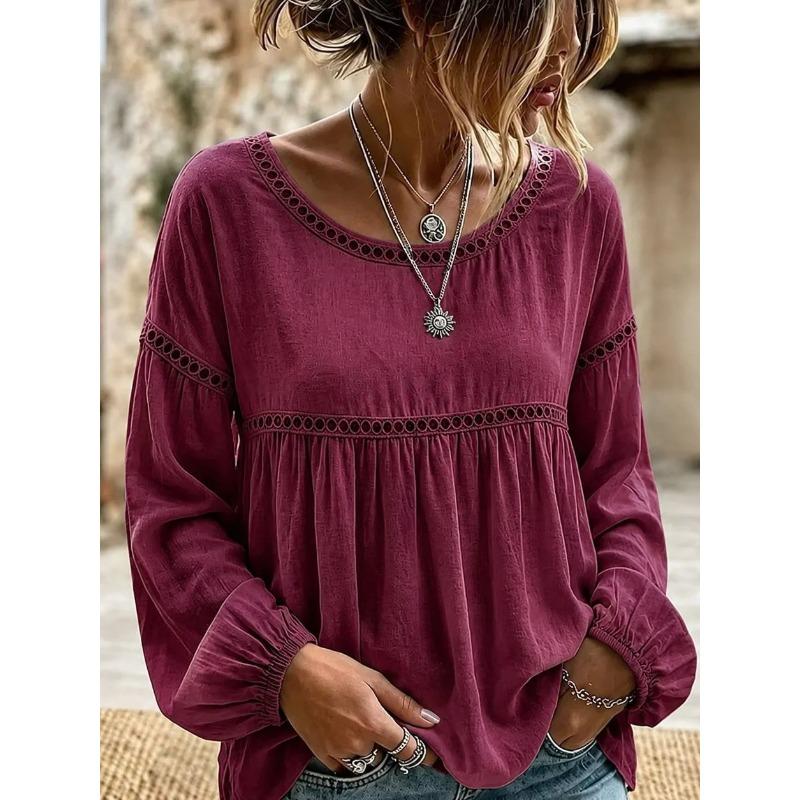 JPNTKY Women's Fashion Casual Long Sleeve O-Neck Blouses & Shirts