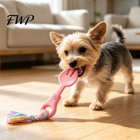 Safe Oral Care Pet Toys Molar Teeth Cleaning Fork Toy, Durable Woven Rope Training Macaron Cute Shape Dog Colors Interactive TPR Chew Toy for