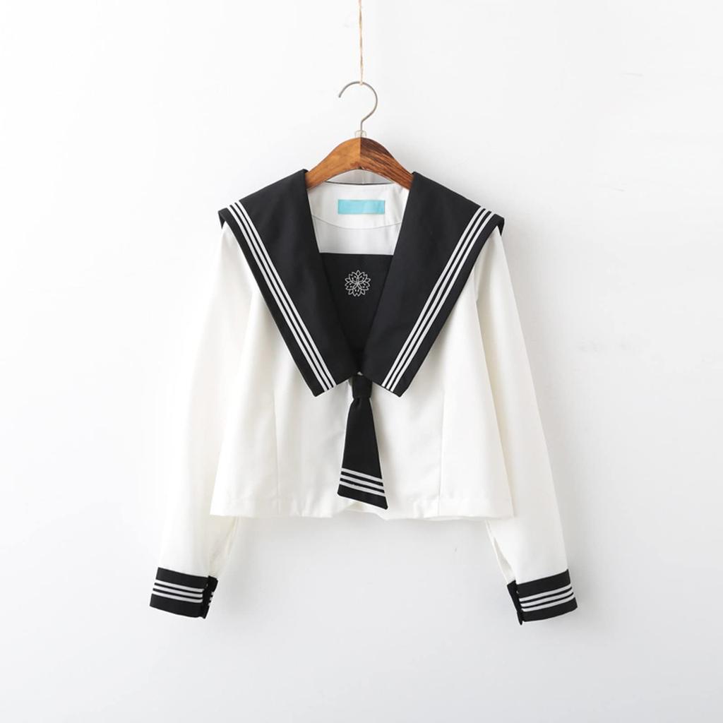 Sailor Uniform Cosplay School Uniform High School Girl Halloween JK Long Sleeve Square Collar [milky Time] (L)