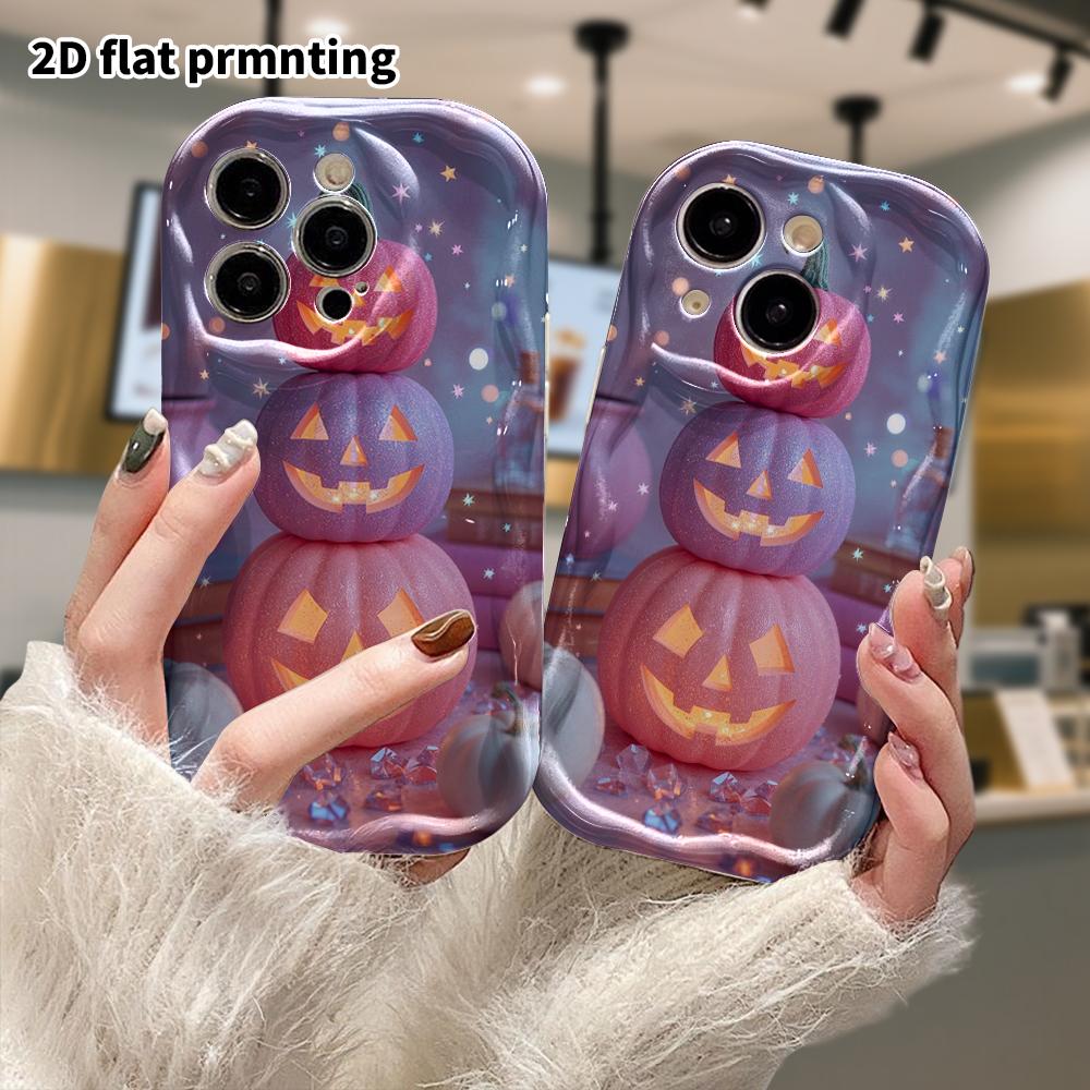 Phone Case: 2D Flat Design, Suitable for iPhone 18 17 16 15 14 13 12 Pro Protective Case, Phone Decoration, Stacked Pumpkin Lights, Halloween and Chri