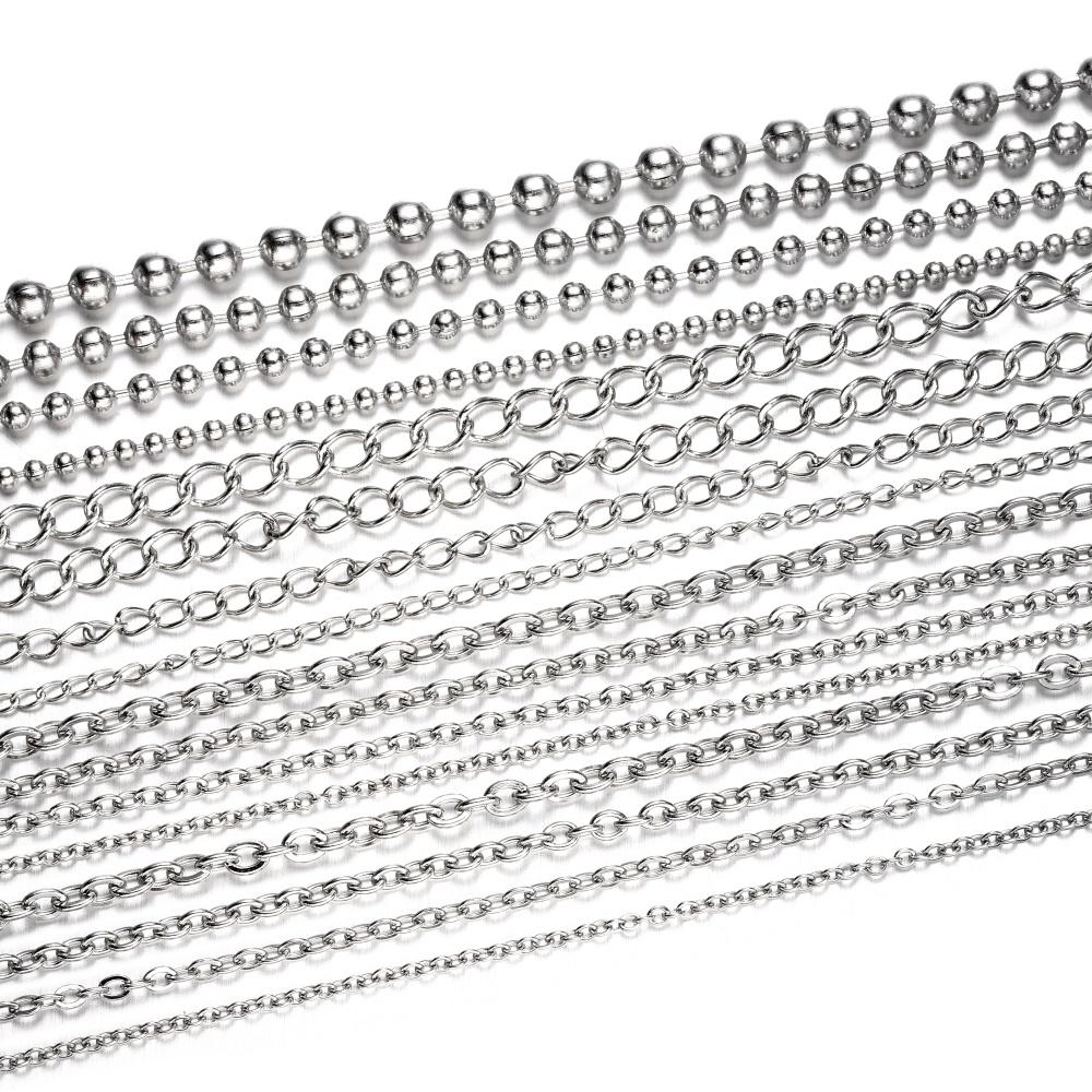 5m/lot 1.2mm-4.0mm Never Fade Stainless Steel Multi Styles Necklace Extender Chains For DIY Jewelry Making Findings Accessories
