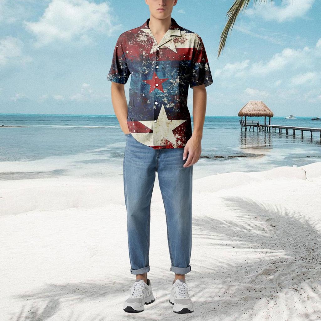 Uformell løs kortermet skjorte for menn Motetrykt skjortetopp