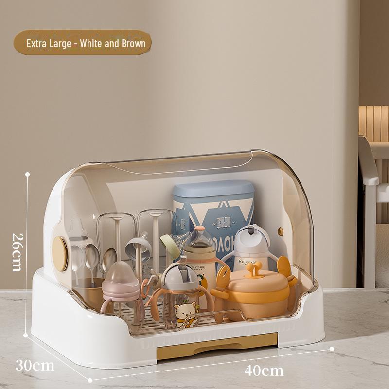 Baby Bottle Storage Box & Tableware Set: Bowls, Chopsticks, Food Supplement Toolbox, Dustproof Drain Storage Cabinet
