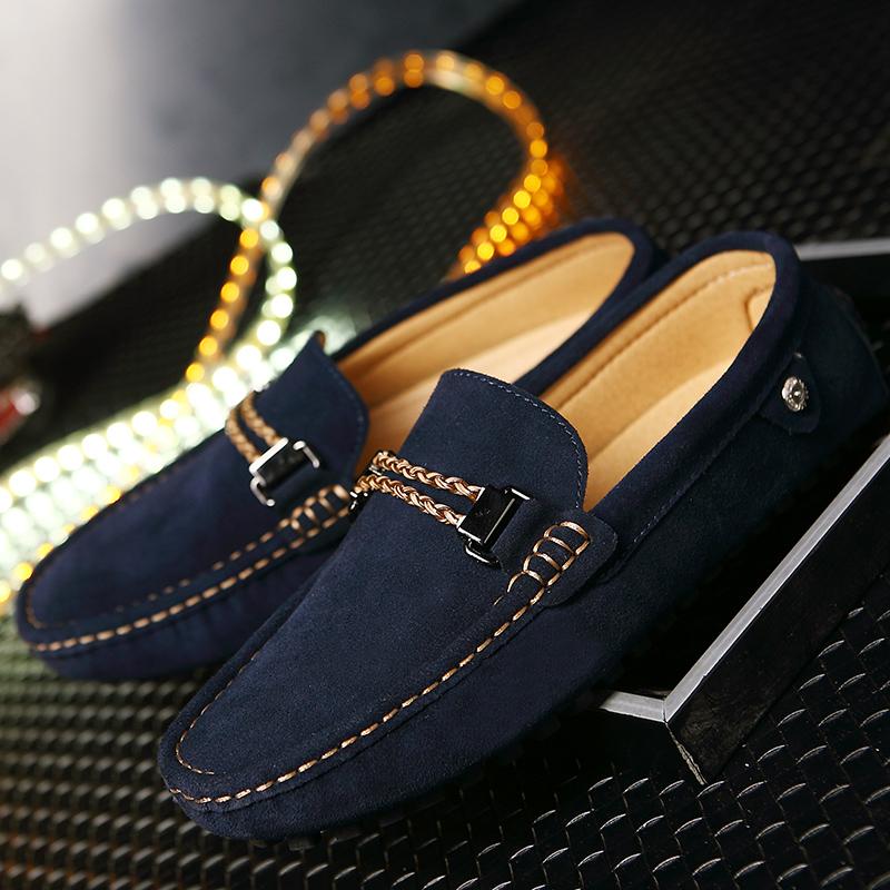 Men Loafers Moccasins Fashion Casual Suede Leather Shoes Men'S Blue Slip On Shoes Moccasins For Man Flats Leisure Summer Shoes