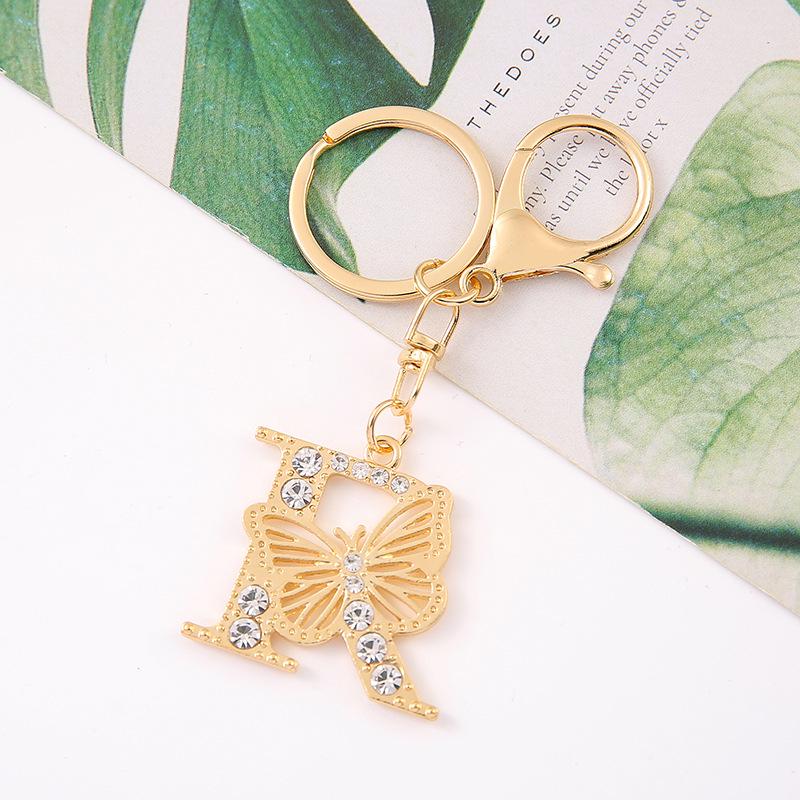Crystal Butterfly Initial Keychain Pendant
