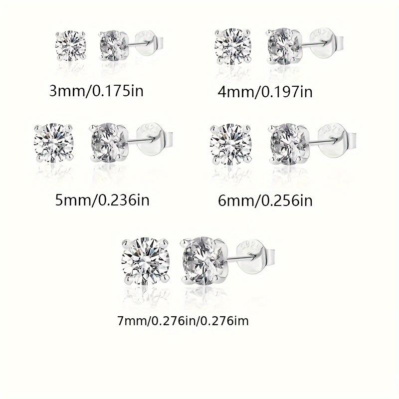 S925 Sterling Silver Four-clawed Round White Crystal Stud Earrings for Women Simple Wedding Engagement Jewelry Gifts