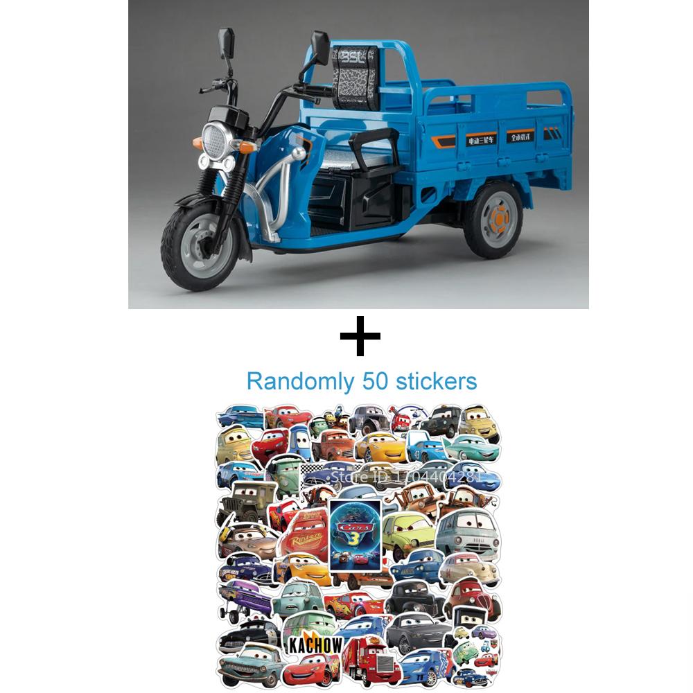 1:12 Electric Tricycle Alloy Model Car Toys Diecast Motorcycle Front Wheel Steering Sound Light Pull Back Vehice Boy Collect Toy