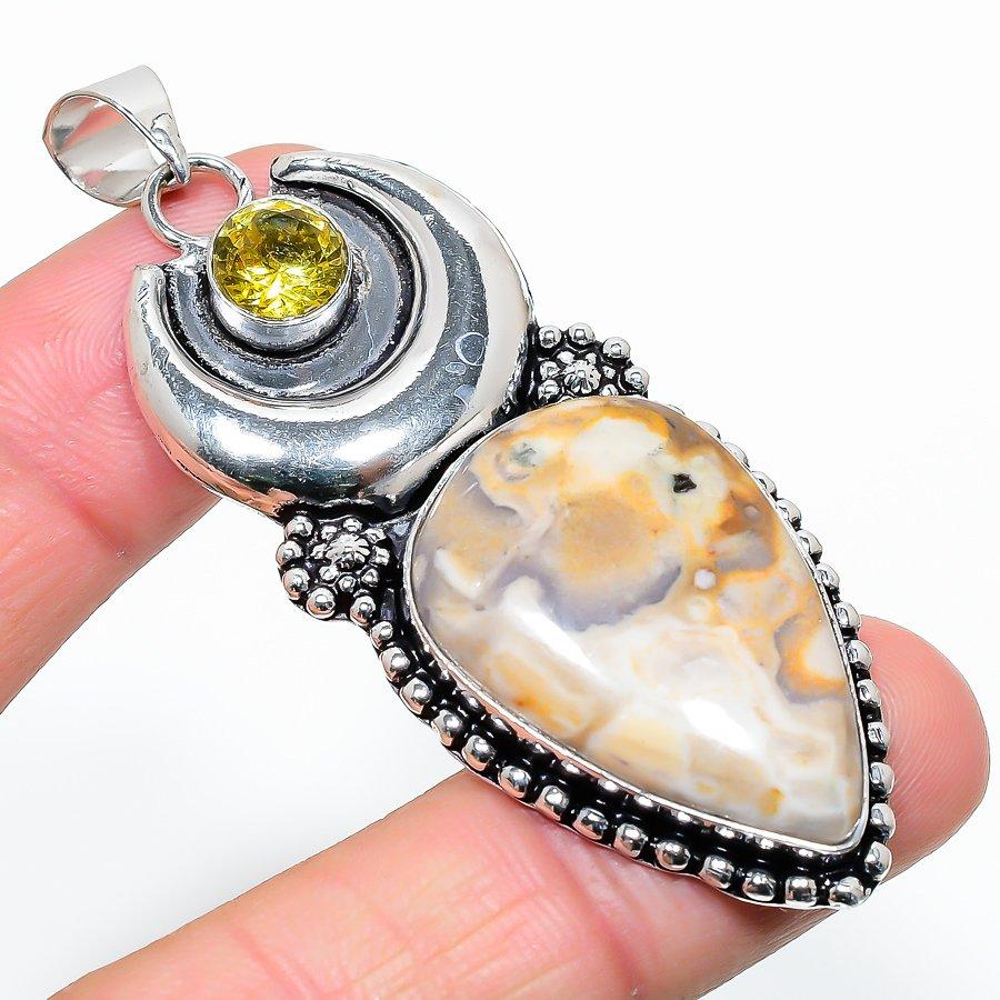 

Этническая ювелирная подвеска ручной работы с яшмой кобры и цитрином, 2,76 дюйма SR-8789