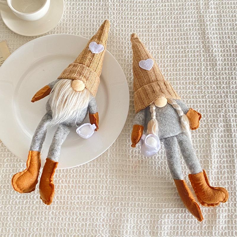 Cross-Border Knitted High-Hat Doll with Hanging Legs - Hand-Grind Coffee Christmas Plush Decoration