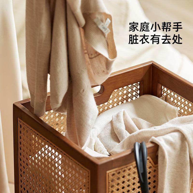 Walnut Color Dirty Clothes Basket Vine Weaving Design Laundry Hamper Toys Storage Bucket Good-looking Laundry Basket with Pulley