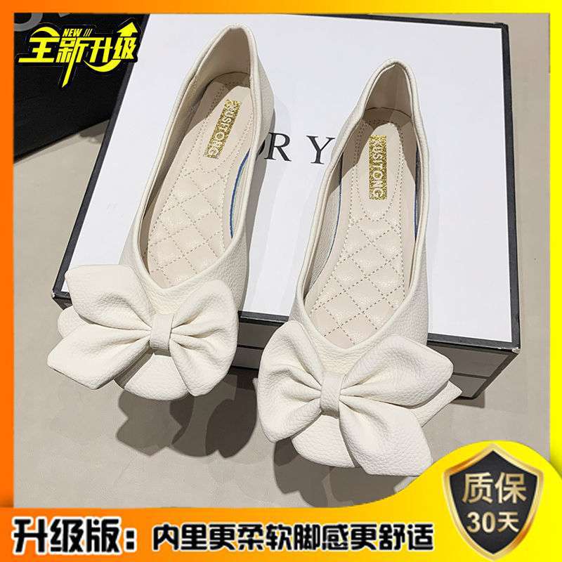Single shoes women's spring and summer new Korean version of square head flat bottom bow women's shoes low-top shoes Doudou pedal lazy shoes tide