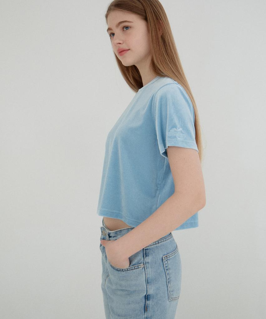Notibeosnaiseu Nobutna Logo Embroidery Velor T Shirts - Light Blue