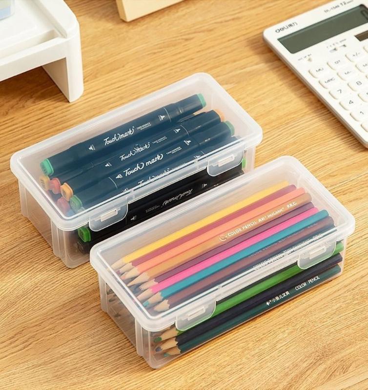 2/3Pcs Clear Hard Pencil Case Stackable High Capacity Pencil Case Colored Pencil Organizers Box for Sketch Pencil Marker