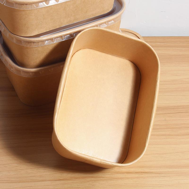 10Pcs/Set Disposable Lunch Box Kraft Paper Square Lunch Box Fast Food Packing Boxes Paper Bowls With Lid Household Bento Boxes