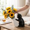 Unique Cat Pushing Vase Ceramic Flower Container Kitten with Tilted Flower Vase  Shelf Decoration