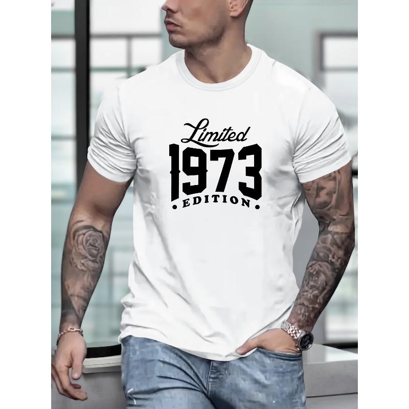 

Мужская футболка с принтом букв, Ограниченное издание 1973 года, С круглым вырезом, Короткий рукав, Повседневная, Удобная, Универсальная, Для активного отдыха, Ежедневная, Уличная S белый
