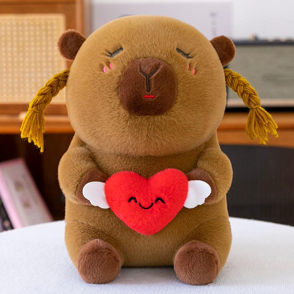 Braided Capybara Plush Toy Love Heart Capybara Stuffed Doll Capybara Cotton Doll  Children Gift