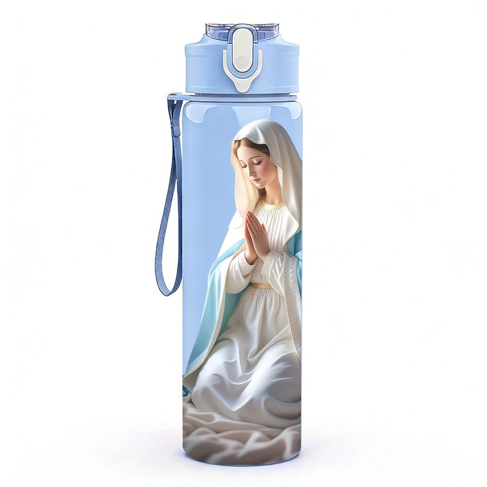 1PC Pale Blue Cloak Virgin Mary 750ml Color Plastic Water Bottle Leakproof Flip Straw Lid For Sports Office Home Use