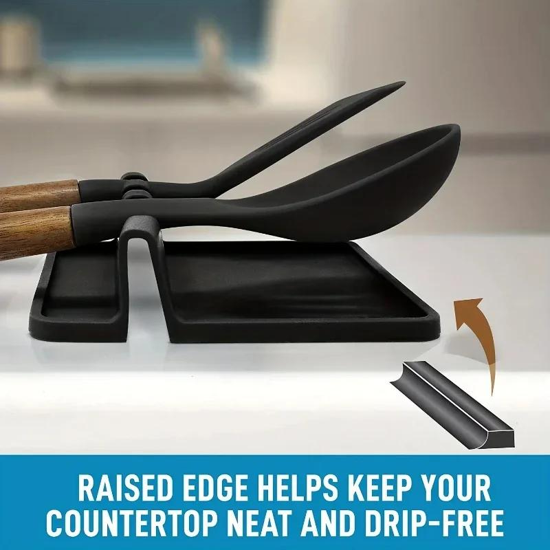 1pc Heat-Resistant Silicone Utensil Holder with Drip Pad - Perfect for Stove Spoons, Spoons, and Tongs - Kitchen Essential