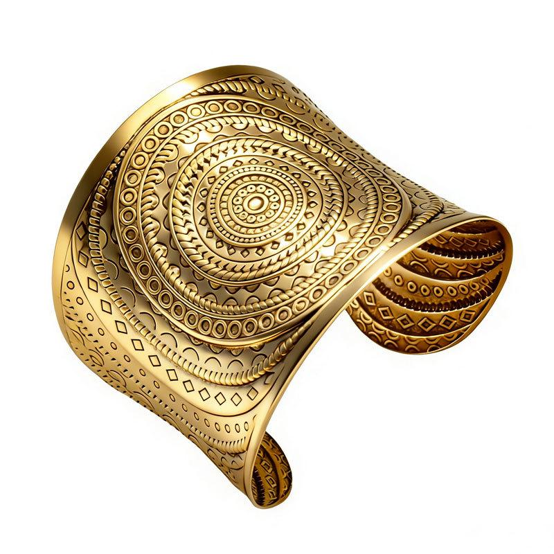 Европейский этнический богемный браслет с широким узором - Экзотический дизайн для женщин золотой