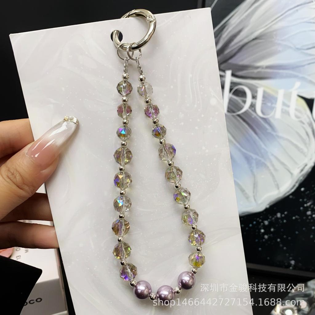 Simple New Style Phone Chain Crystal Pearl Handmade Bead Chain Phone Case Pendant Keychain Pendant for Women Wholesale